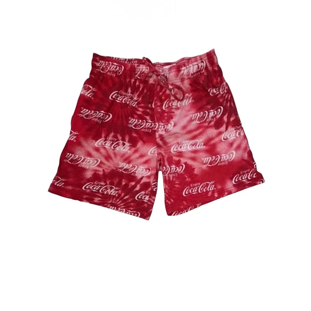 Coca-Cola Womens Red Tie Dye Logo Lounge Shorts Size Medium Drawstring Casual